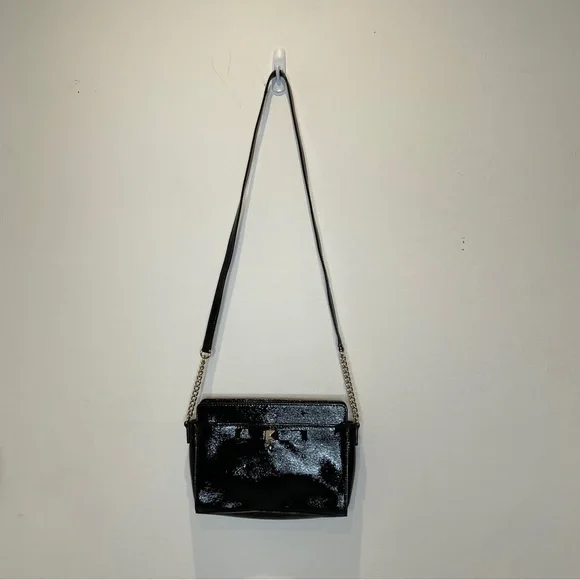 Kate Spade Hancock Park Angelina Crossbody Bag Black Shiny Leather - Picture 8 of 16